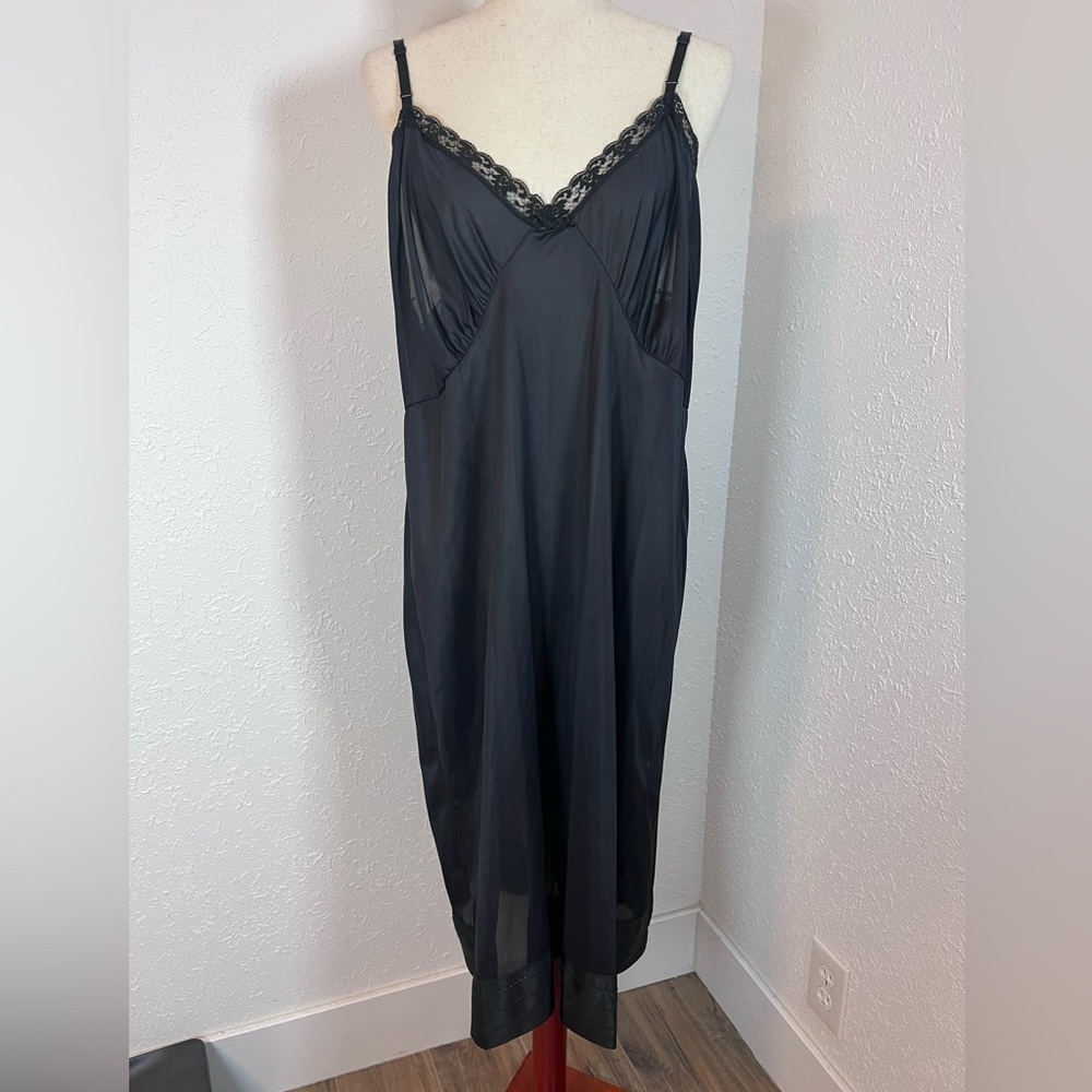 VNTG Bari Lace Trimmed Black Slip Dress